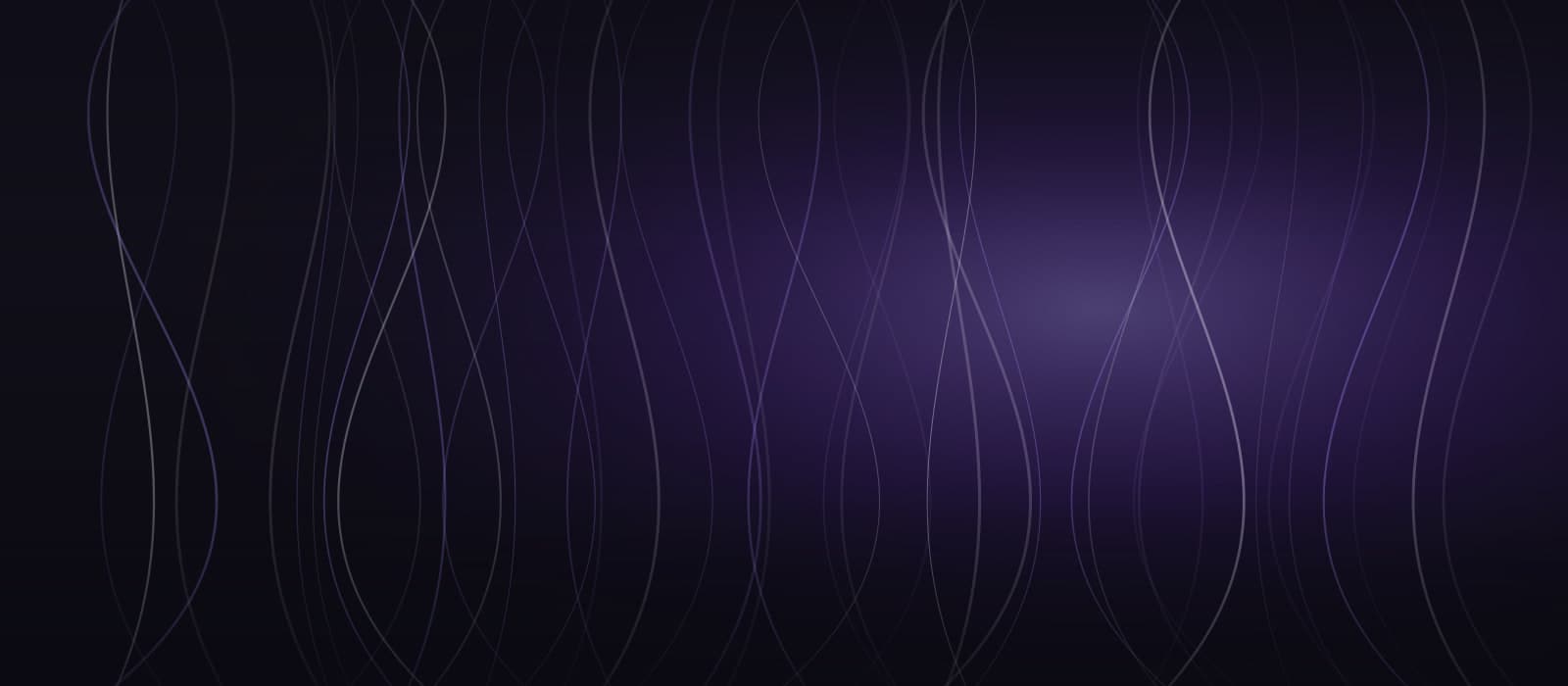 Abstract brand artwork: fine strands falling through a bright violet spotlight on a near-black field
