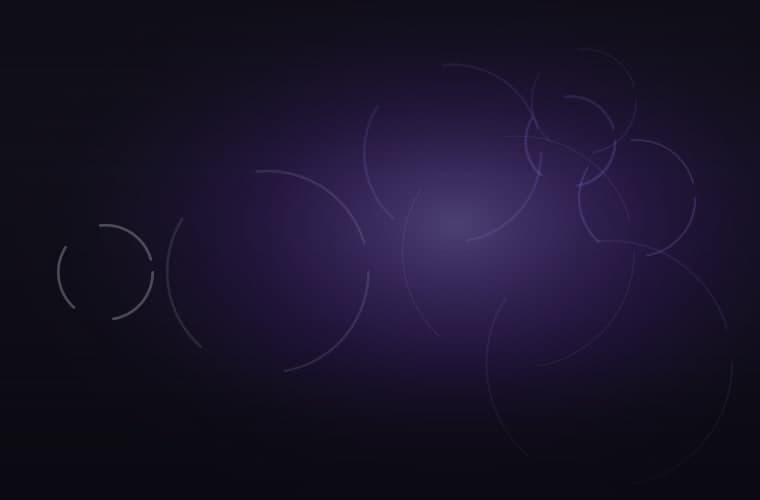 Abstract brand artwork: fine strands falling through a bright violet spotlight on a near-black field