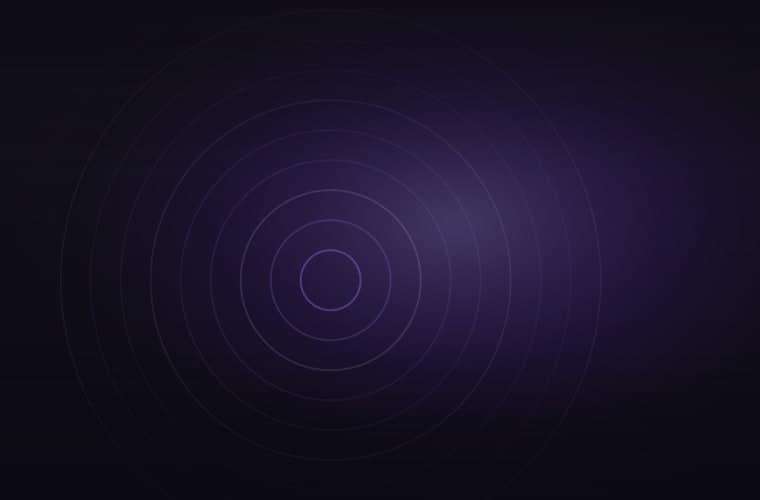 Abstract brand artwork: fine vertical strands under a soft violet spotlight on a near-black field