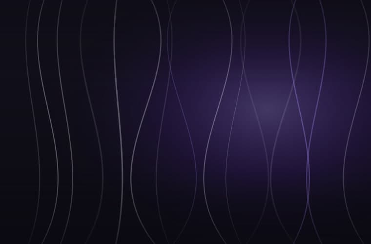 Abstract brand artwork: concentric rings offset to the right under violet light on a near-black field